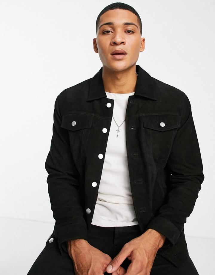 Barneys Originals Suede Trucker Jacket In Black