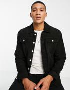 Barneys Originals Suede Trucker Jacket In Black