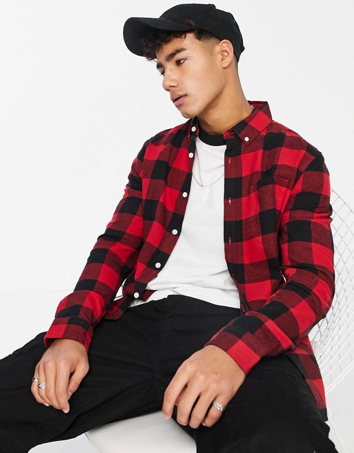 Asos Design Shirt In Red Buffalo Check