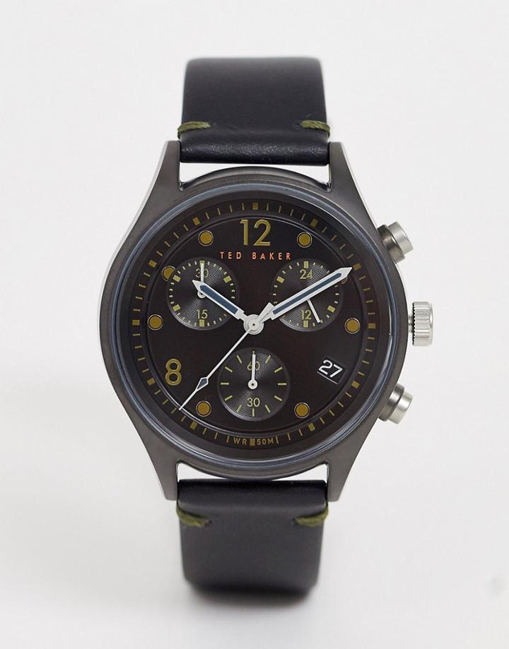 Ted Baker Beleeni Leather Watch In Black 42mm
