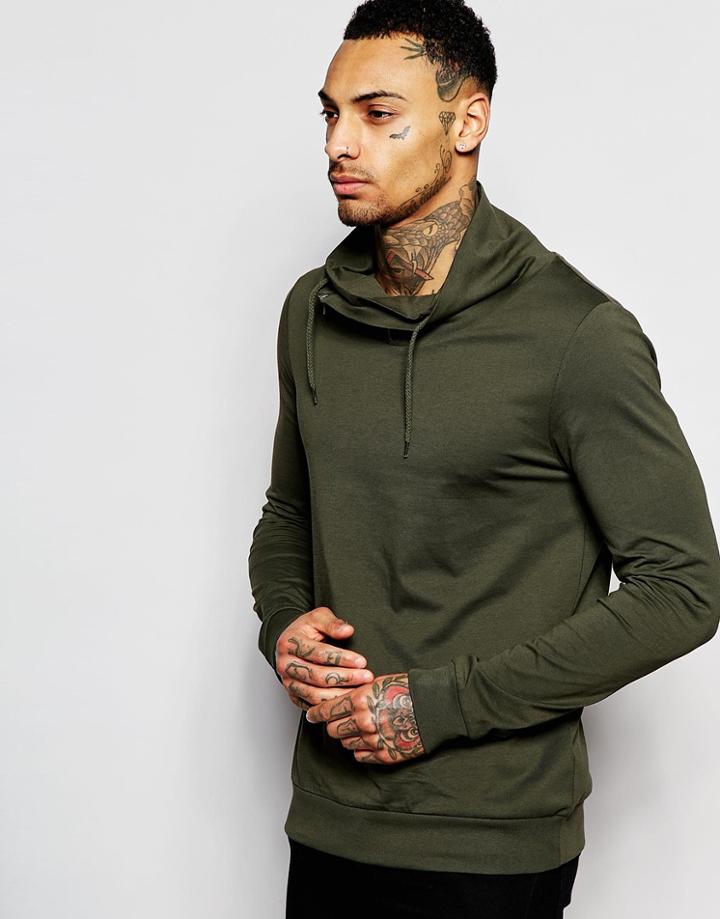 Asos Long Sleeve T-shirt With Double Funnel Neck - Green