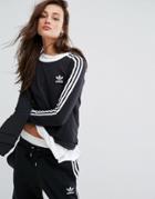 Adidas Originals Black Three Stripe Long Sleeve T-shirt - Black