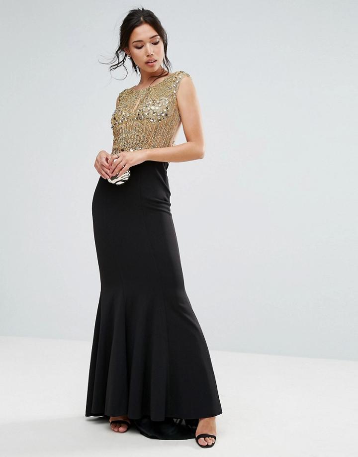 Forever Unique Embelished Body Maxi Dress - Gold