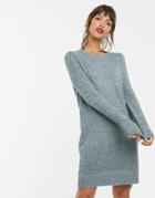 Vero Moda Round Neck Knitted Sweater Dress In Gray