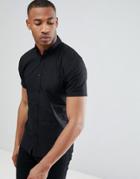 Only & Sons Stretch Poplin Button Down Short Sleeve Shirt In Black