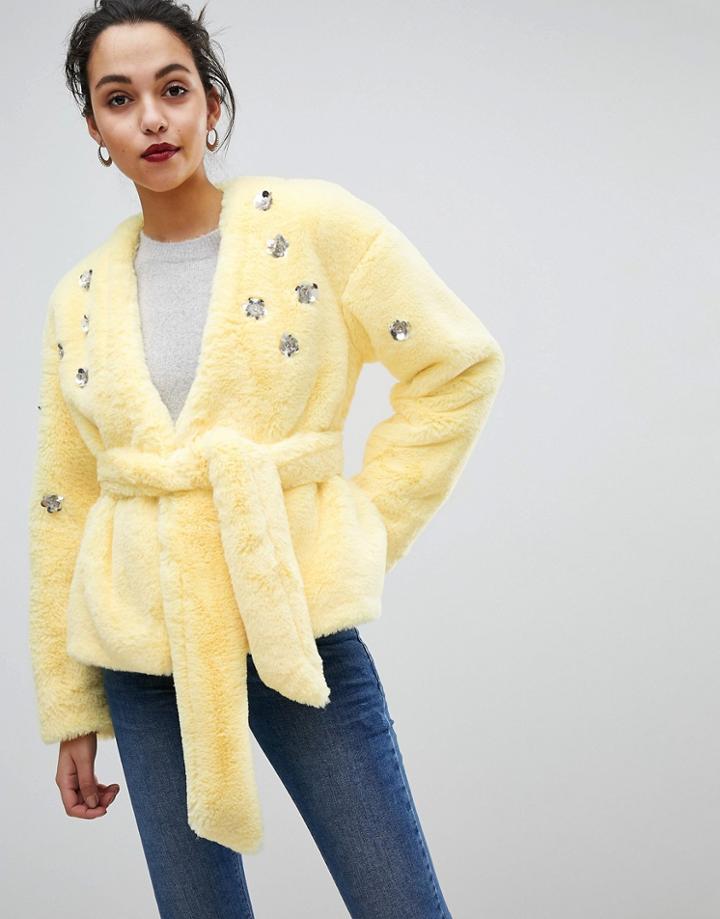 Asos Faux Fur Jacket - Yellow