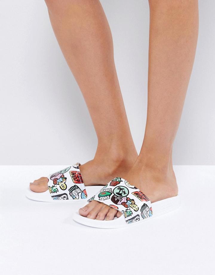 Slydes Blinky Multi Badge Print Slide Flat Sandals - Multi