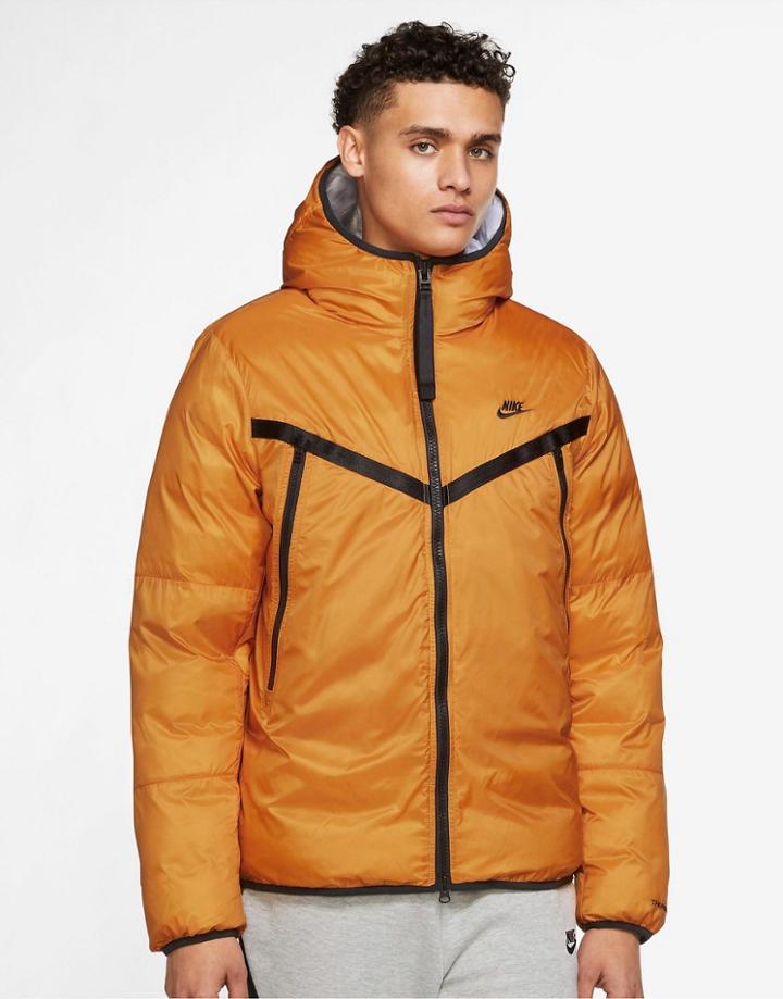 Nike Revival Therma-fit Repel Eco-down Hooded Puffer Jacket In Light Curry-yellow