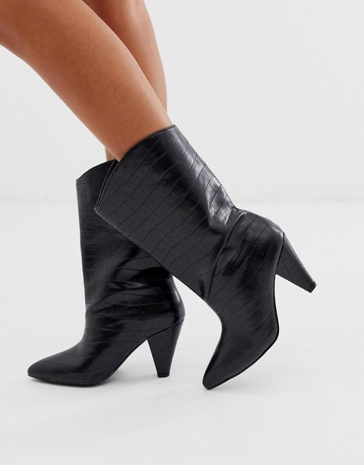 Asos Design Experiment Pull On Boots In Black Croc - Black