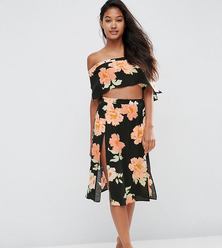 Asos Petite Large Bloom Frill Beach Midi Skirt - Multi