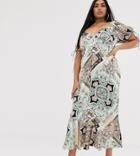 Asos Design Curve Sweetheart Midi Tea Dress In Paisley Print - Multi