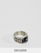 Reclaimed Vintage Inspired Ring With Black Stone And Crosses - Silver