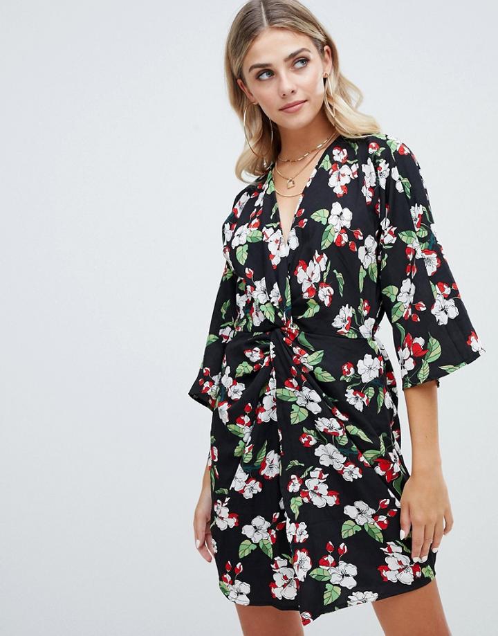 Boohoo Twist Front Dress In Floral - Multi