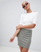 Stradivarius Ribbed Button Detail 3/4 Sleeve Top - Cream