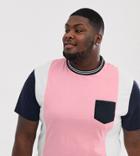 Asos Design Plus Relaxed Longline T-shirt With Stepped Hem And Color Block - Blue