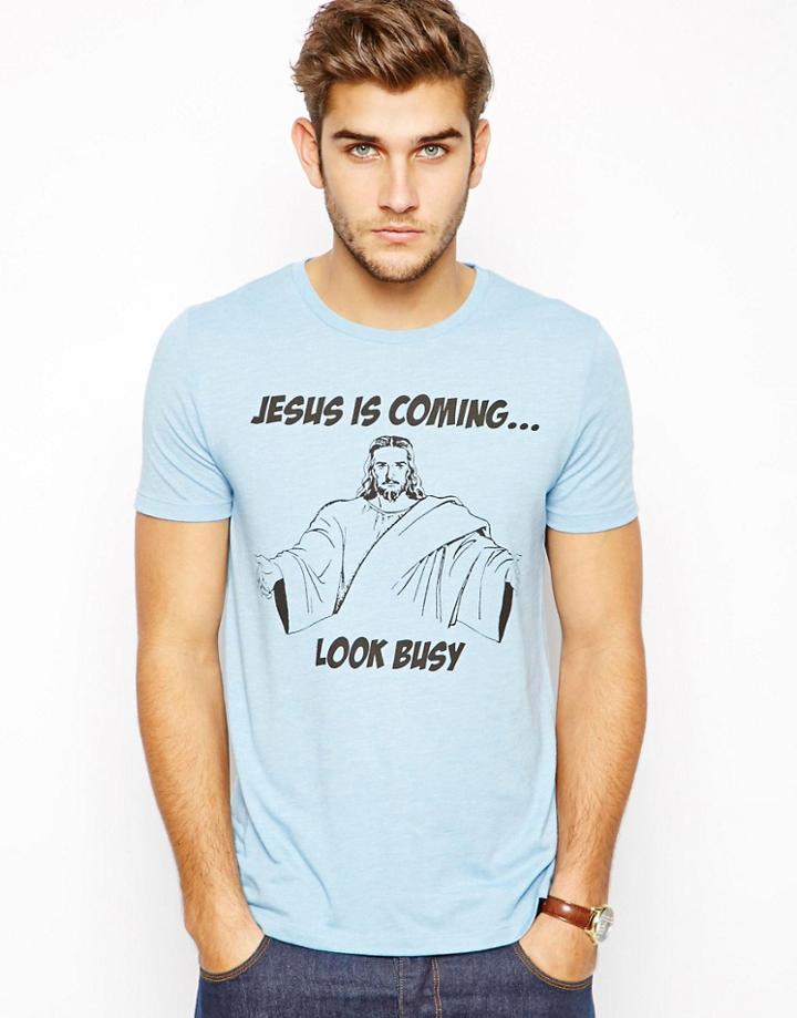 Asos T-shirt With Jesus Print - Blue