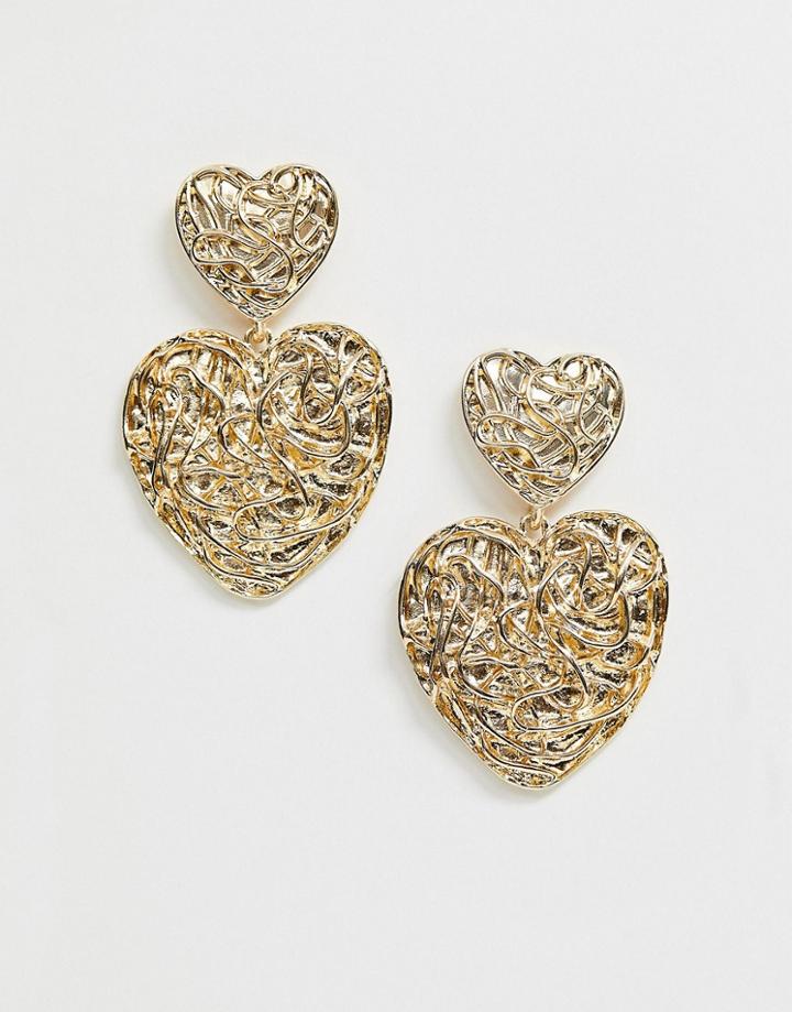Asos Design Earrings In Scribble Heart Design In Gold Tone - Gold