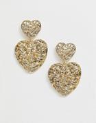 Asos Design Earrings In Scribble Heart Design In Gold Tone - Gold