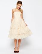 Asos Salon Tiered Lace Midi Prom Dress - Cream