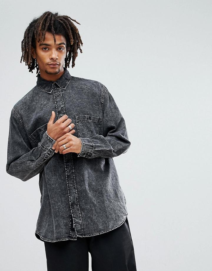 Cheap Monday Conduct Acid Wash Denim Shirt - Black