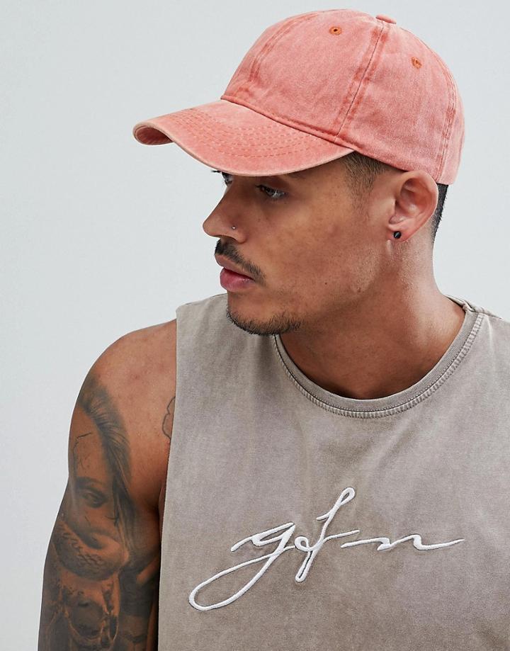 7x Baseball Cap In Washed Vintage Effect - Orange