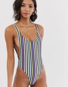 Motel Stripe High Leg Swimsuit-multi