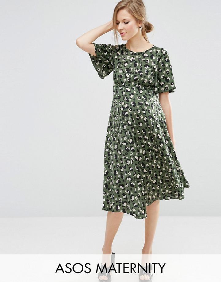 Asos Maternity Midi Tea Dress In Animal Print - Multi