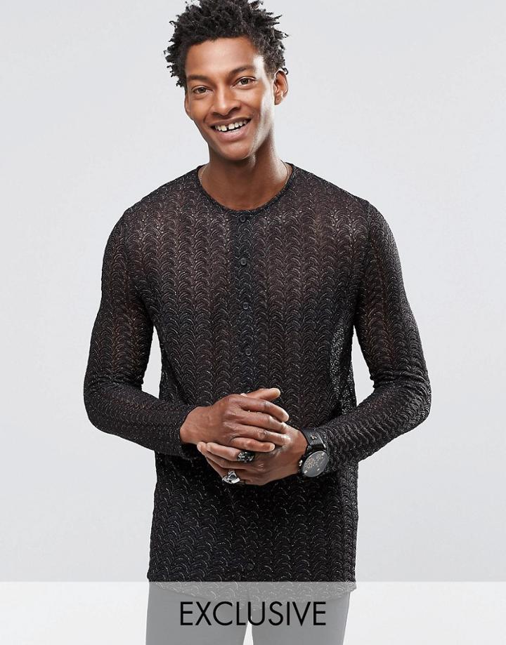 Reclaimed Vintage Collarless Lace Shirt - Black