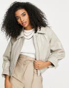 Asos Design Faux Leather Bomber Jacket In Latte-brown