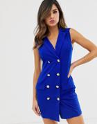 Ax Paris Tailored Button Front Dress - Blue