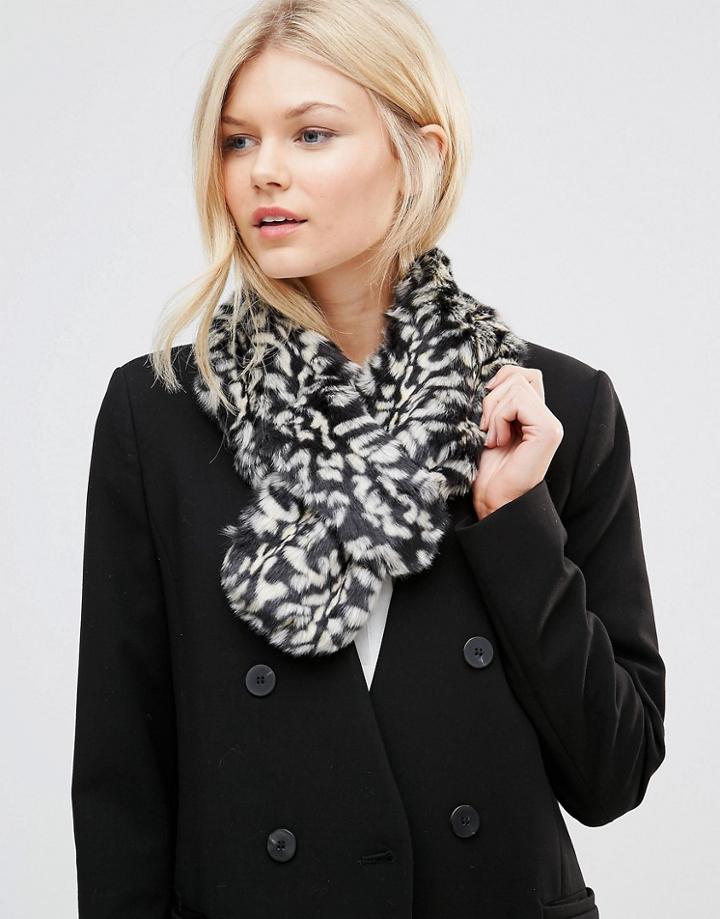 7x Faux Fur Leopard Scarf - Gray