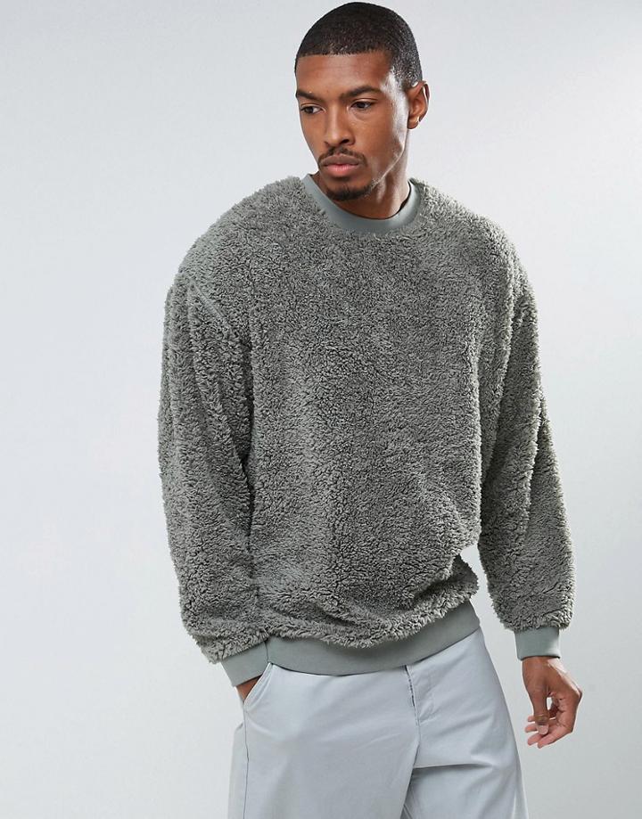 Asos Borg Oversized Sweatshirt - Green