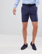 Asos Design Wedding Super Skinny Suit Shorts In Indigo Linen - Navy