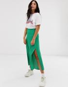 New Look Side Split Midi Skirt In Green - Green