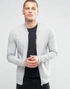 Asos Muscle Fit Jersey Bomber Jacket In Gray Marl - Gray