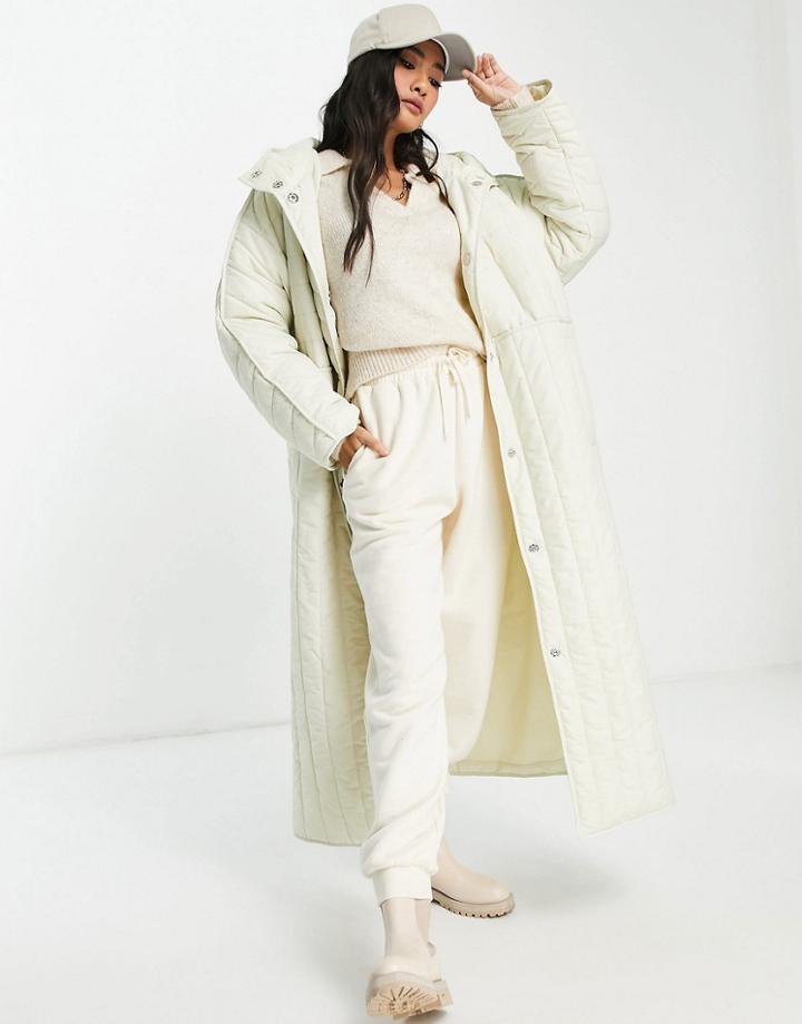 Asos Edition Longline Quilted Jacket With Hood-white