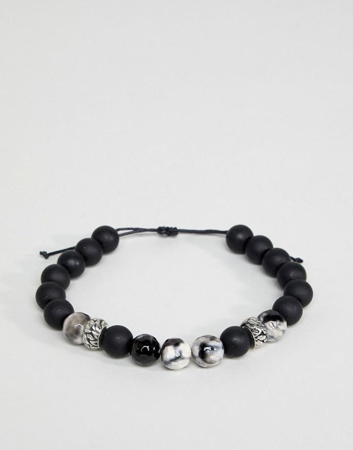 Asos Design Black Beaded Bracelet With Semi Precious Stones - Black