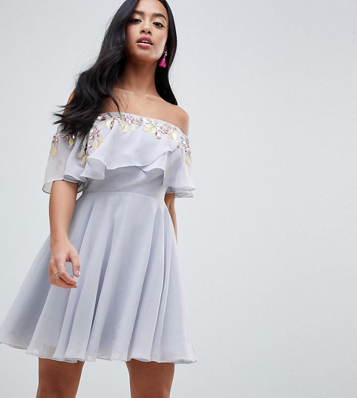 Asos Design Petite Embellished Bandeau Crop Top Skater Mini Dress - Multi