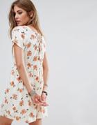 Motel Smock Dress With Lace Up Back In Light Floral - White