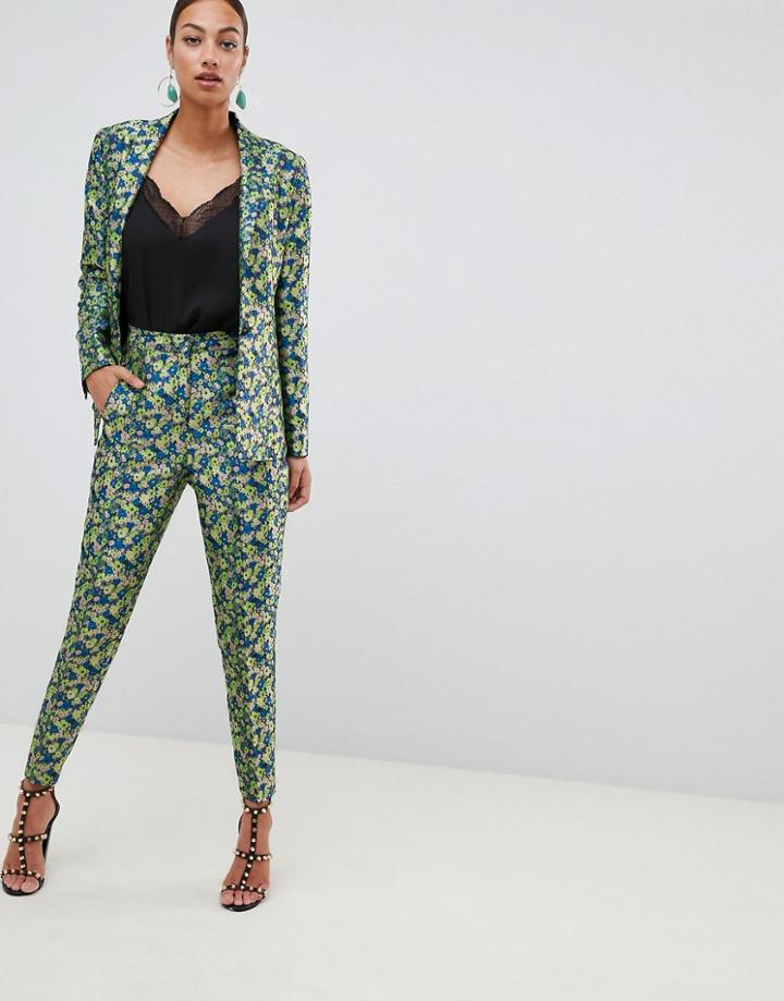 Asos Design Premium Tailored Slim Pants In Ditsy Floral Jacquard-multi