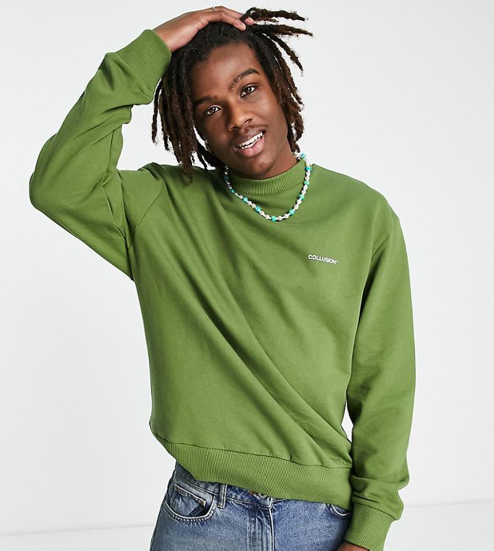Collusion Logo Sweatshirt In Khaki-green