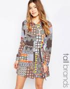 Influence Tall Shirt Dress In Paisley Patchwork Print - Multi