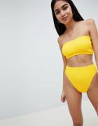 Asos Design Mix And Match Crinkle Bandeau Bikini Top - Yellow