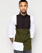Asos White Shirt With Contrast Cut And Sew In Regular Fit - White