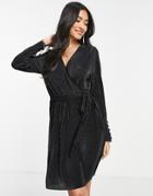 Vero Moda Plisse Wrap Mini Dress In Black