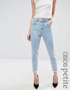 Asos Petite Farleigh Slim Mom Jeans In Sunni Pretty Midwash With Raw Hem - Blue