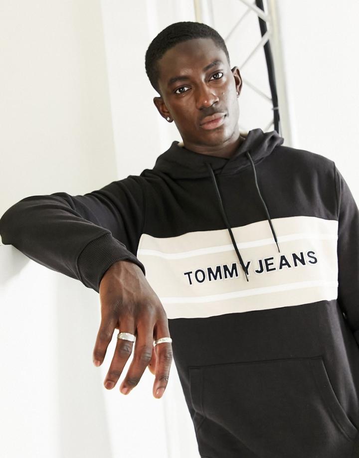 Tommy Jeans Chest Band Color Block Logo Hoodie In Black