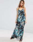 Liquorish Tropical Printed V Neck Strappy Maxi Beach Dress - Multi