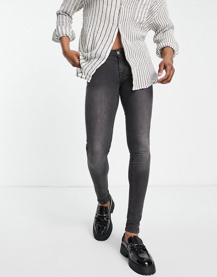 Criminal Damage Super Skinny Jeans In Snow Wash-gray