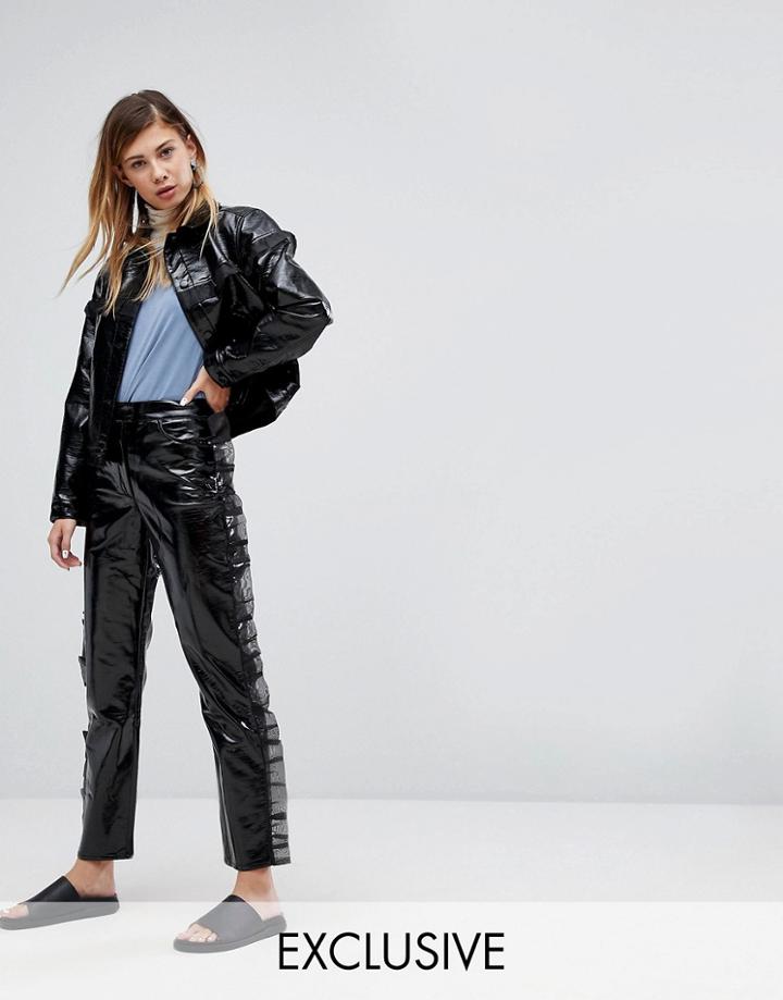 Monki Frill Vinyl Pants-black